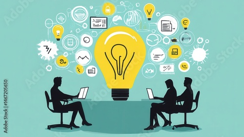 Creative brainstorming session among team members leading to innovation breakthrough for startup company business strategic planning