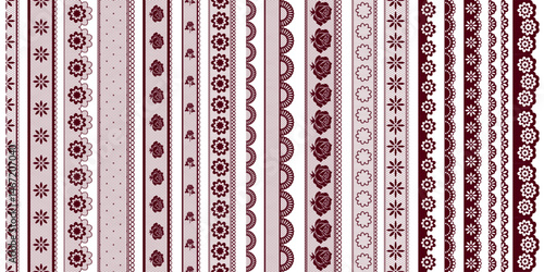 Set of Vertical Patterned Lace tapes. Vector illustration of Seamless Lace Ribbons