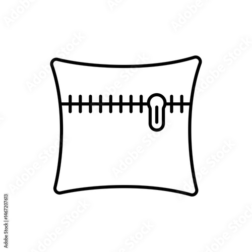 Pillow with zipper icon showing removable cover used in functional pillow design packaging and comfort focused branding line icon in vector with editable stroke