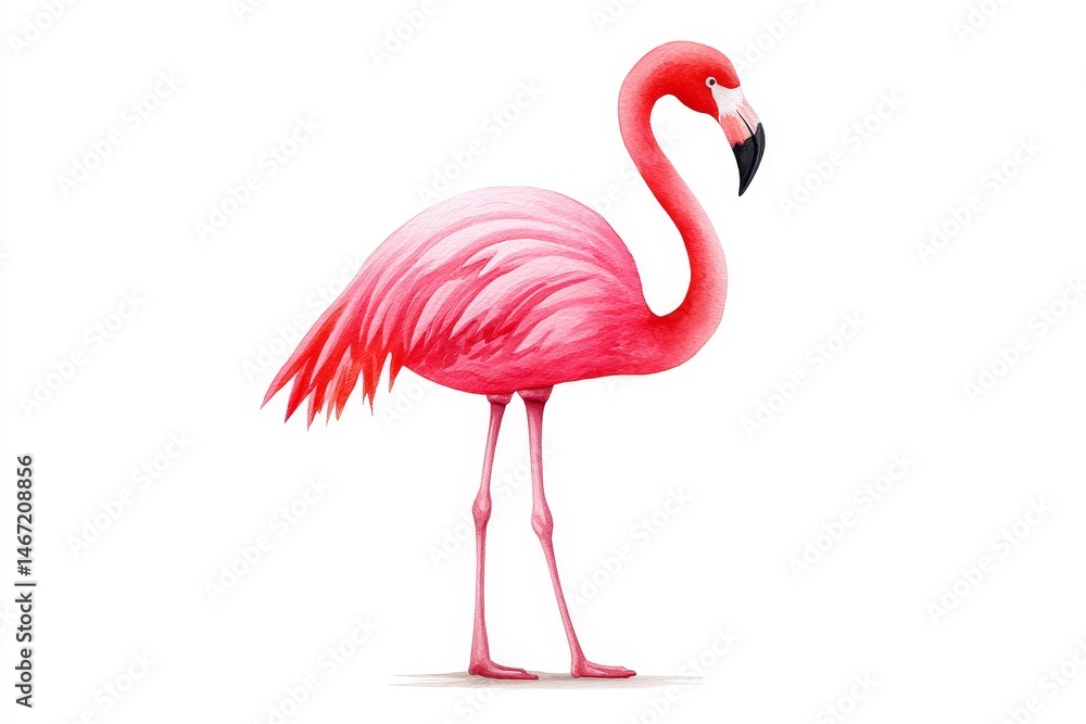 Fototapeta premium Graceful Flamingo Watercolor Illustration - A vibrant watercolor painting of a flamingo, symbolizing elegance, tropical beauty, freedom, exoticism, and serenity