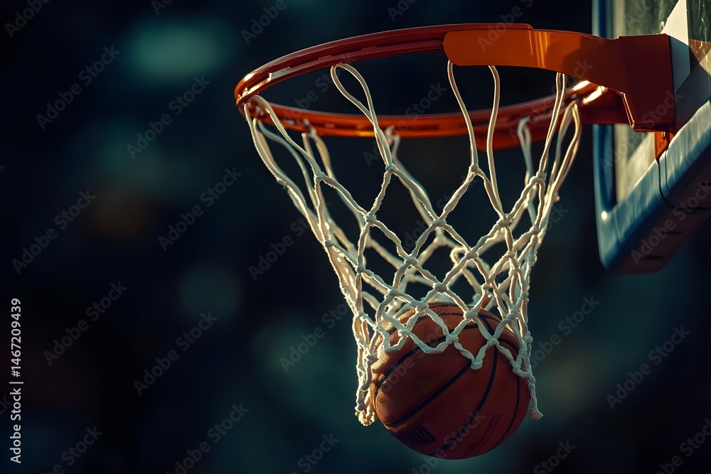 Fototapeta premium Basketball swishing through the net during a sporting match capturing the moment of success