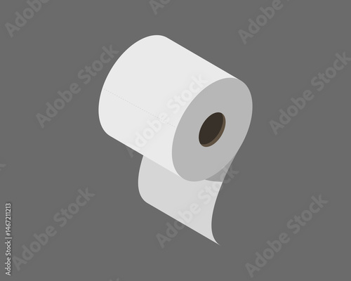 Clean, minimalist isometric illustration of a toilet paper roll.  Perfect for hygiene, cleanliness, or even abstract concepts related to consumption or resource management.