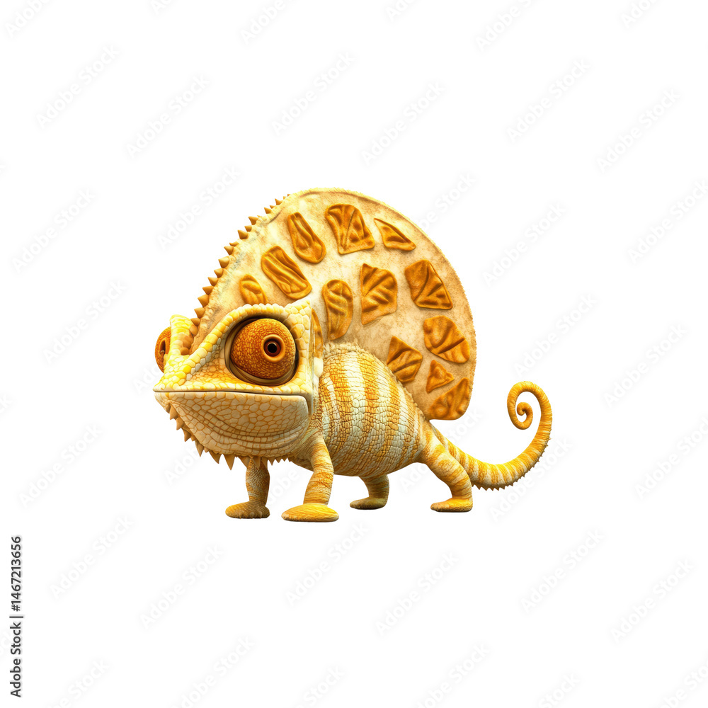 Fototapeta premium Adorable Cartoon Chameleon with Golden Hues on Transparent Background