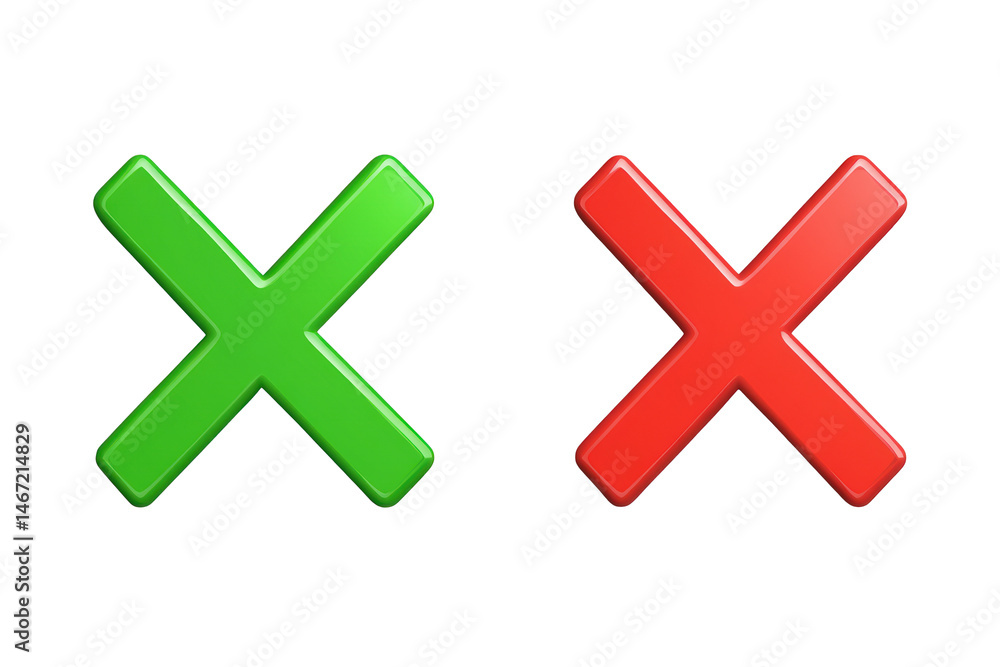 Fototapeta premium Green and Red Cross Marks: Acceptance and Rejection Symbols Digital Graphic Design Elements