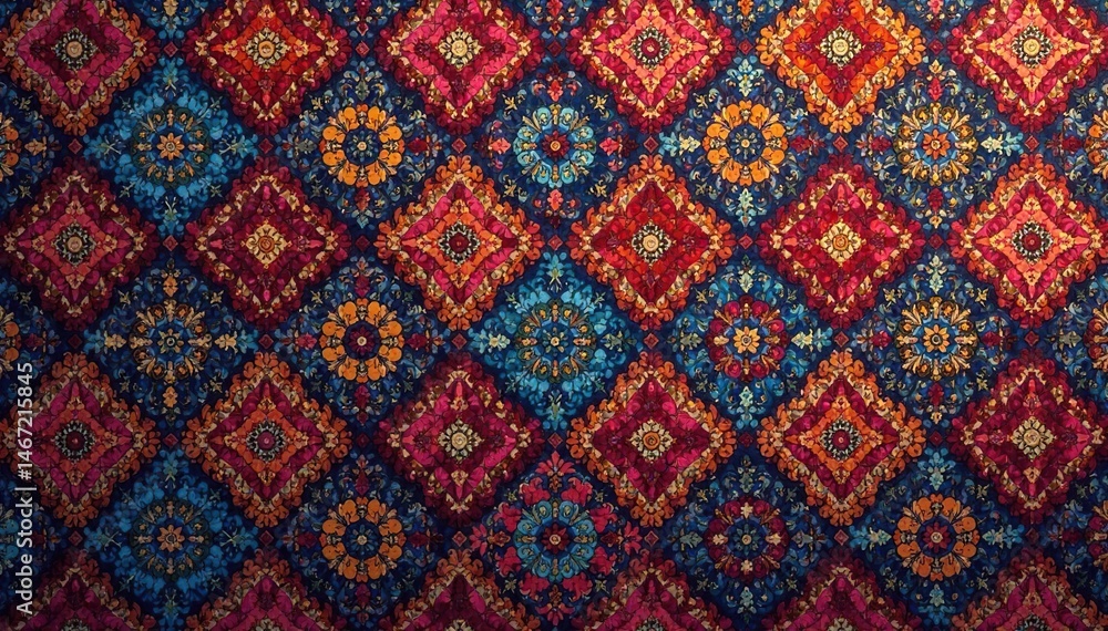 Geometric tapestry pattern, rich colors, intricate detail, lines, background, graphic Geometric tapestry pattern, rich colors, intricate detail, lines, background, graphic