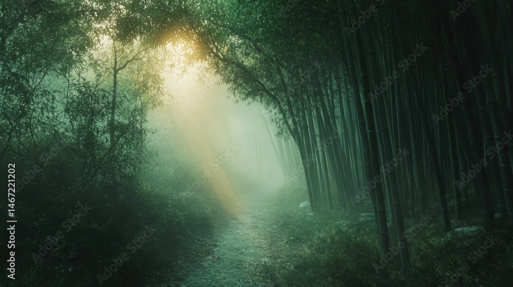 Misty Bamboo Forest Path with Golden Sunlight 6x Misty Bamboo Forest Path with Golden Sunlight 6x