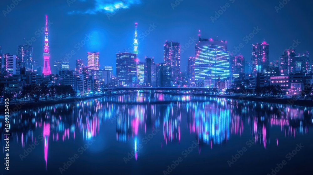 Futuristic Tokyo skyline with neon reflections Ultrеле Futuristic Tokyo skyline with neon reflections Ultrеле