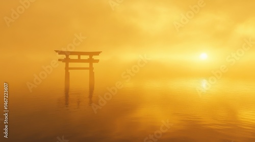 Torii Gate Standing Alone in Misty Waters