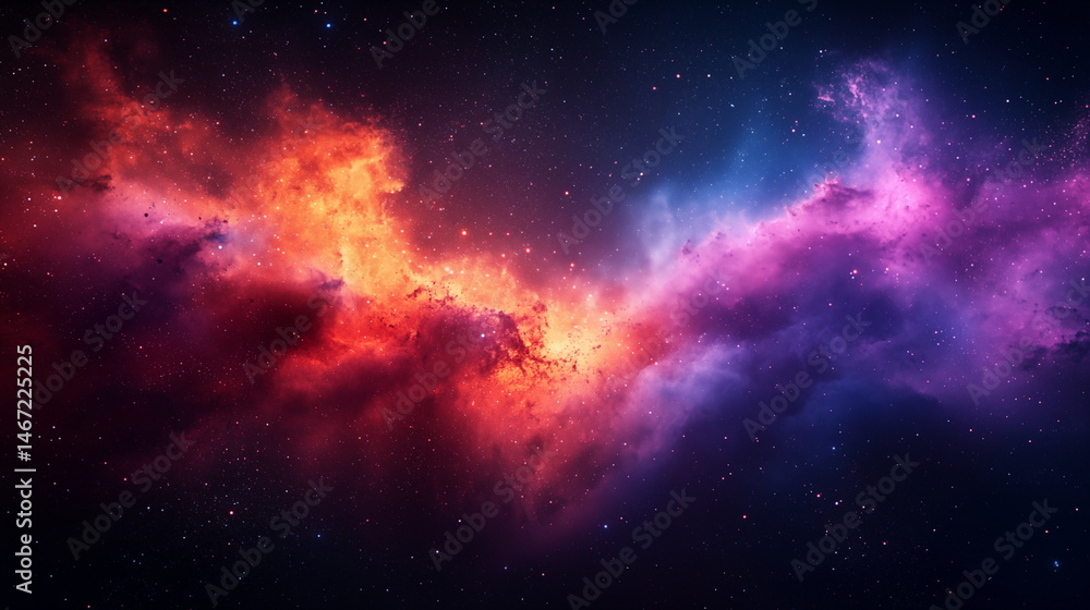 Naklejka premium Cosmic nebula with vibrant red and purple colors in deep space, galaxy exploration and universe astronomy concept
