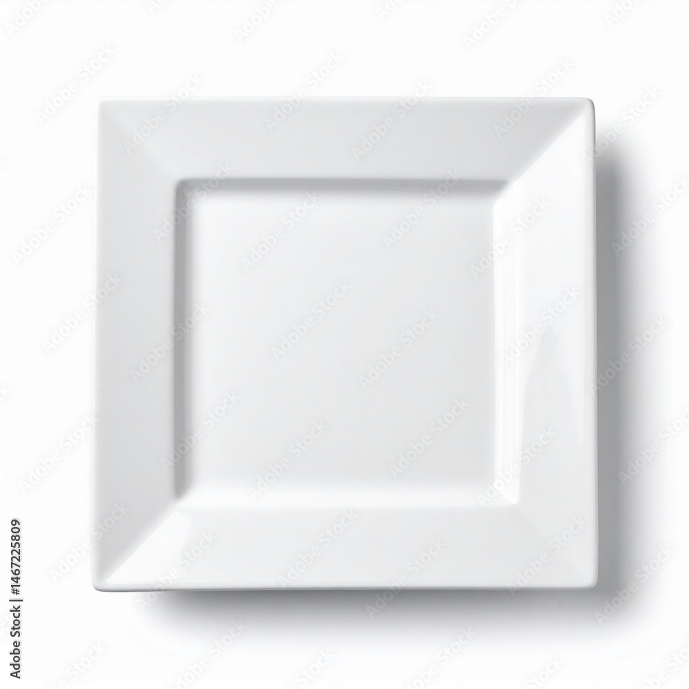 quare White Porcelain Plate – Side and Top View, Isolated quare White Porcelain Plate – Side and Top View, Isolated