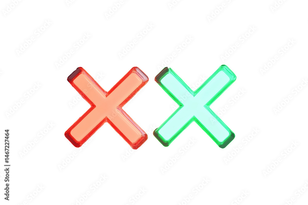 Obraz premium Glowing Neon Crosses: Red and Green X Marks, Digital Graphic Design Element