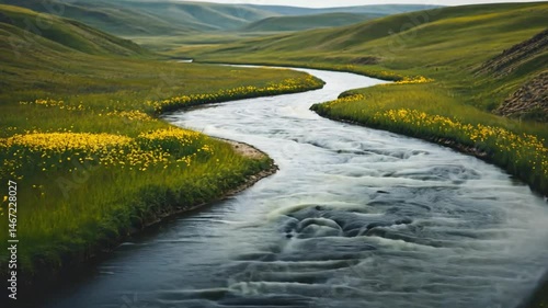 Wallpaper Mural Serene River Flowing Through a Lush Green Valley Torontodigital.ca