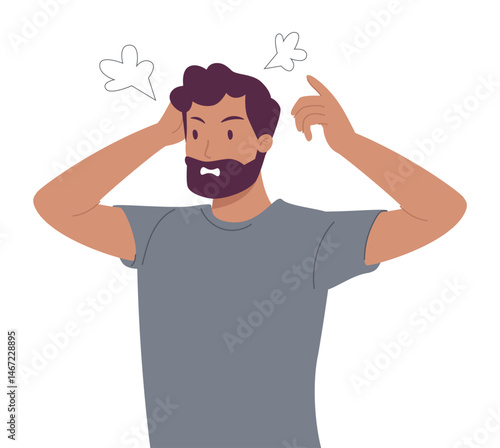 Irritated angry annoyed man. Anger, rage, emotional tension, irritation and hate. Mad person with annoyance.