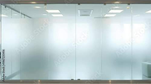 Frosted glass partition in a clean office environment
