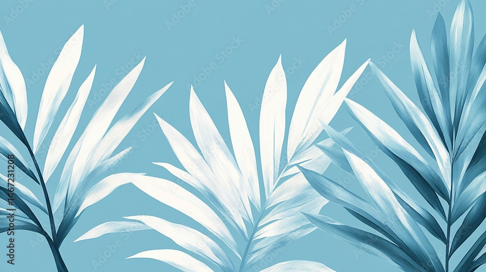 Fototapeta premium Serene Blue Tropical Leaves Minimalist Art Print