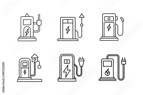 electric charging station icon line art vector illustration