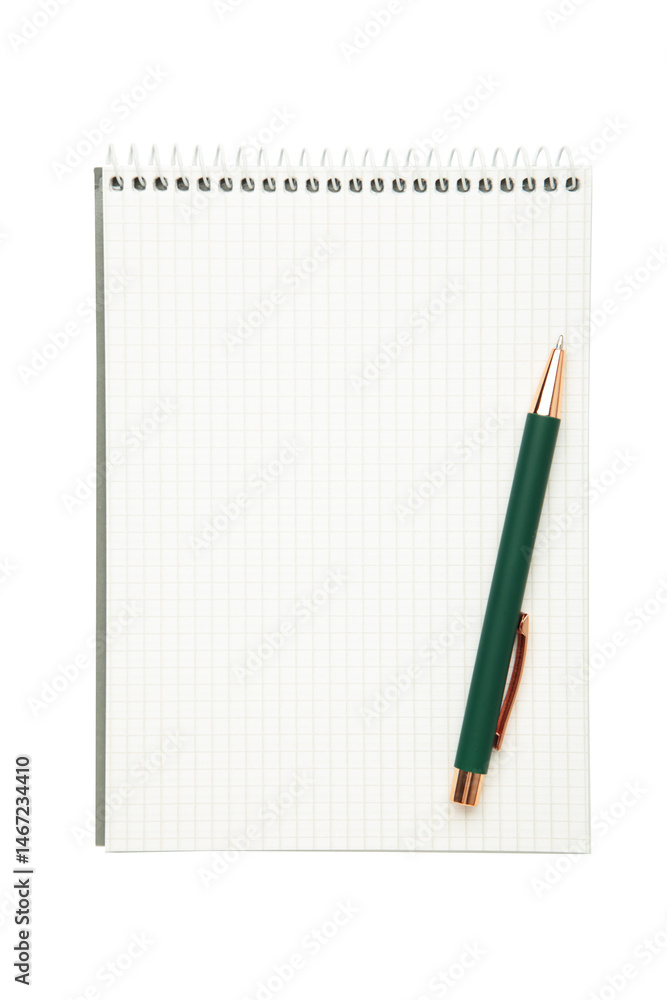 Notebook with pen isolated on white background. Space for text Notebook with pen isolated on white background. Space for text