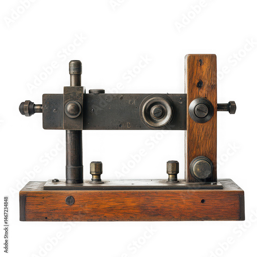 Antique Telegraph Key Morse Code Machine Vintage Wood Metal  on transparent background