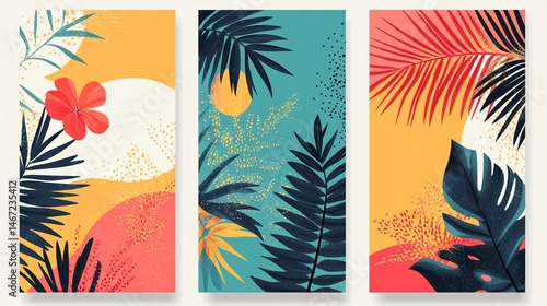 Vibrant Tropical Leaf & Flower Abstract Art Prints