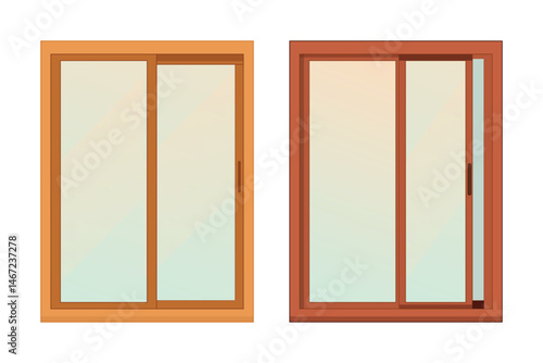 Windows brown various frames collection. Wooden window types in the wall