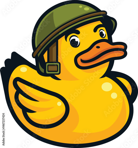 yellow duck with army hat vector illustration