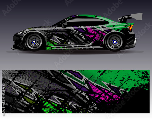 Car wrap design vector. Graphic abstract stripe racing background designs for vehicle, rally, race, adventure and car racing livery