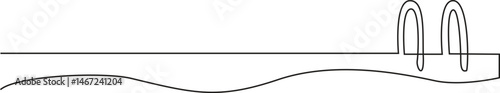 Continuous one line drawing of wave with swimming pool stair, vector illustration. editable stroke.