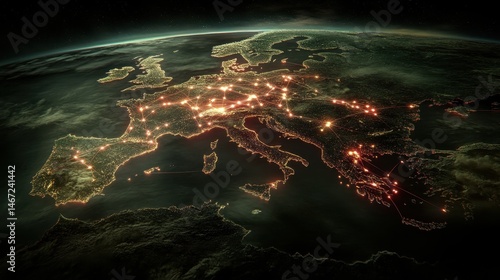 Wallpaper Mural Europe at night breathtaking aerial panorama shows city lights illuminating the dark continent against cosmic starry sky background Torontodigital.ca