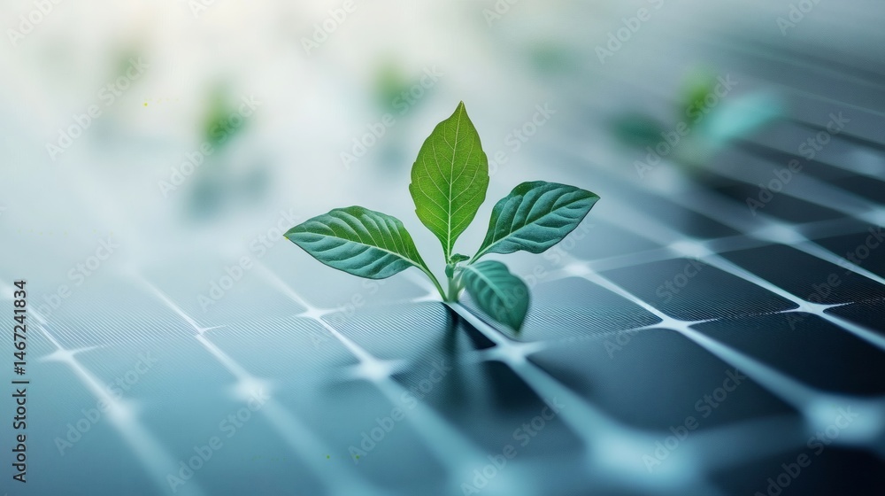 Sprout on solar panel representing eco-friendly power, renewable resources, and the future of sustainable environmental technology