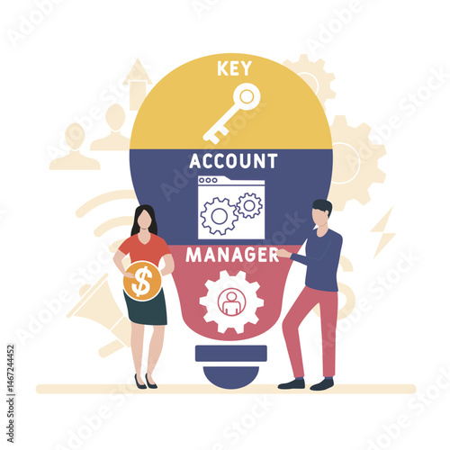 KAM - key account manager acronym. business concept background. vector illustration concept with keywords and icons. lettering illustration with icons for web banner, flyer, landing