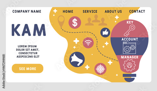 KAM - key account manager acronym. business concept background. vector illustration concept with keywords and icons. lettering illustration with icons for web banner, flyer, landing