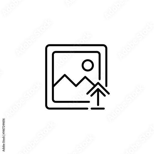 Photo upload icon black and white with mountain symbol