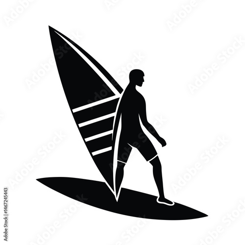 Windsurfer Leaning Vector Silhouette