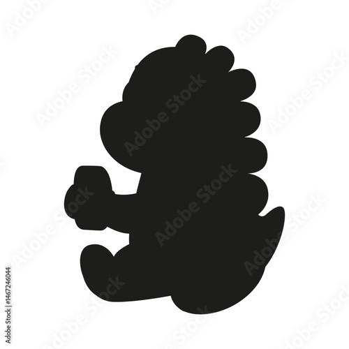 Cute silhouette dinosaur sitting with food