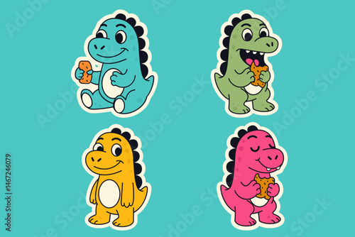 Set of cute dinosaur character stickers