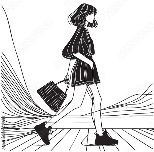 SKETCH. fashion girls. Girl walking. casual