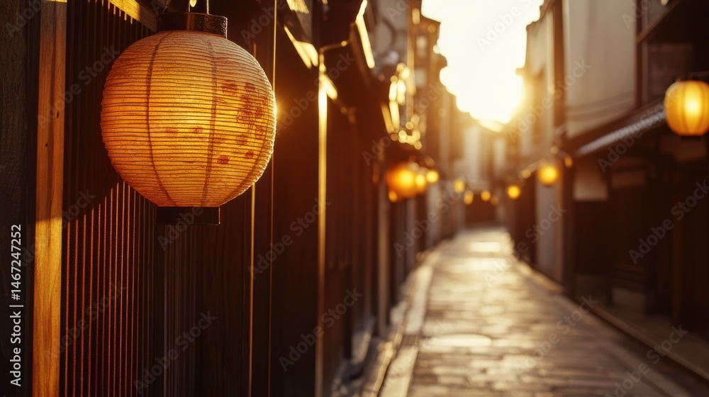 Fototapeta premium Old Kyoto Street with Hanging Lanterns