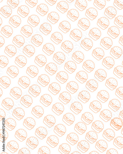 Each hamburger is drawn in a simple style with a clean line, consisting of sesame, Patty, and other typical stuffing. Picture arrangement follows a recurring diagonal pattern, creating a harmonious an