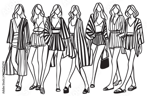 Sketch. Fashion Girls on a white background in summer clothes