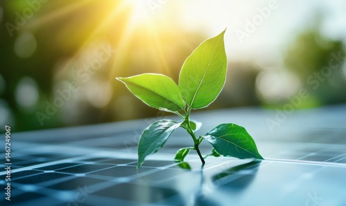Sprout on solar panel representing eco-friendly power, renewable resources, and the future of sustainable environmental technology
