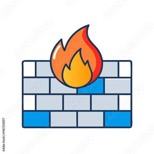 Принти на полотні Firewall security network protection system brick wall flame safety internet dat