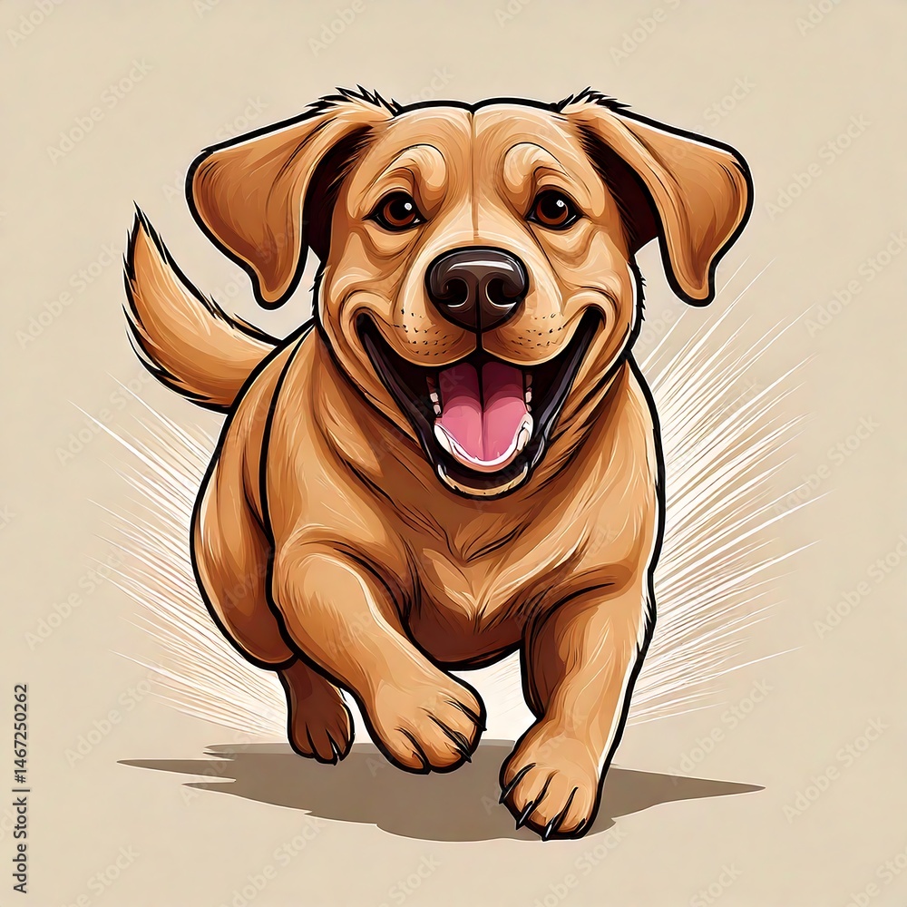 Fototapeta premium Labrador Dog Mascot in Mid-Run – Dynamic Movement and Energetic Labrador Character Vector Illustration