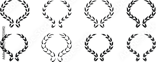 Laurel wreath vector icon. Black laurel wreath frame icon vector illustration. Silhouette vintage collection. Laurel wreaths and branches with leaves. Silhouette laurel foliate wreaths collection