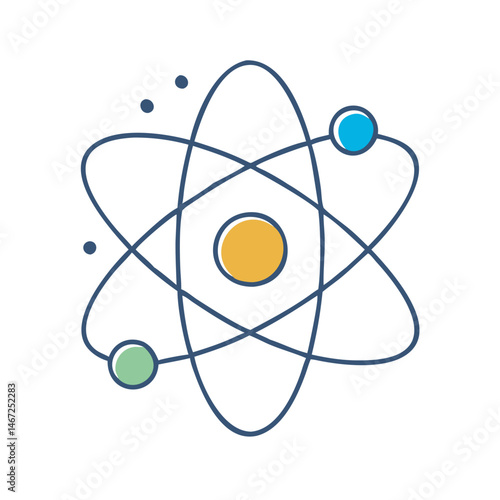 Illustration of atom model structure with electrons orbiting nucleus for science and physics education
