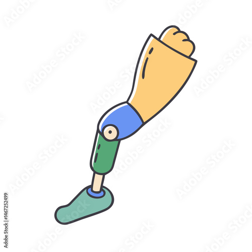 Illustration of prosthetic leg artificial limb technology for medical assistance and support