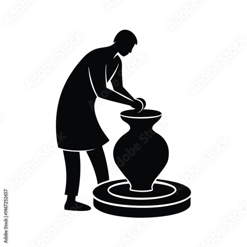 minimalist potter silhouette  at a wheel.eps