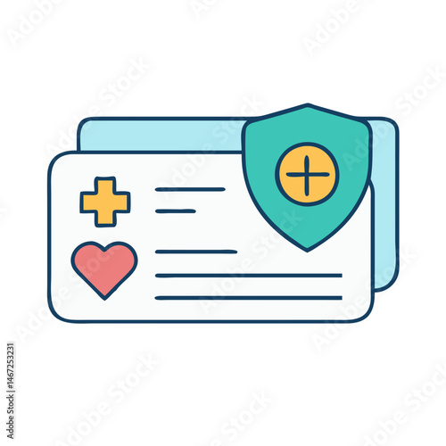 Health insurance card with medical shield for healthcare coverage and protection concept design