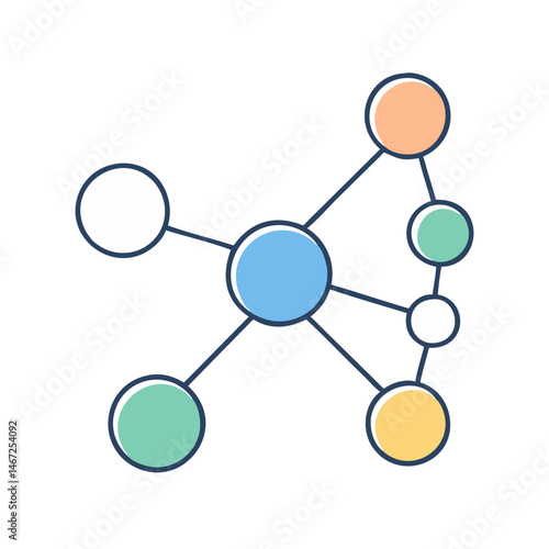 Network connection diagram with central node and connected nodes network structure diagram design