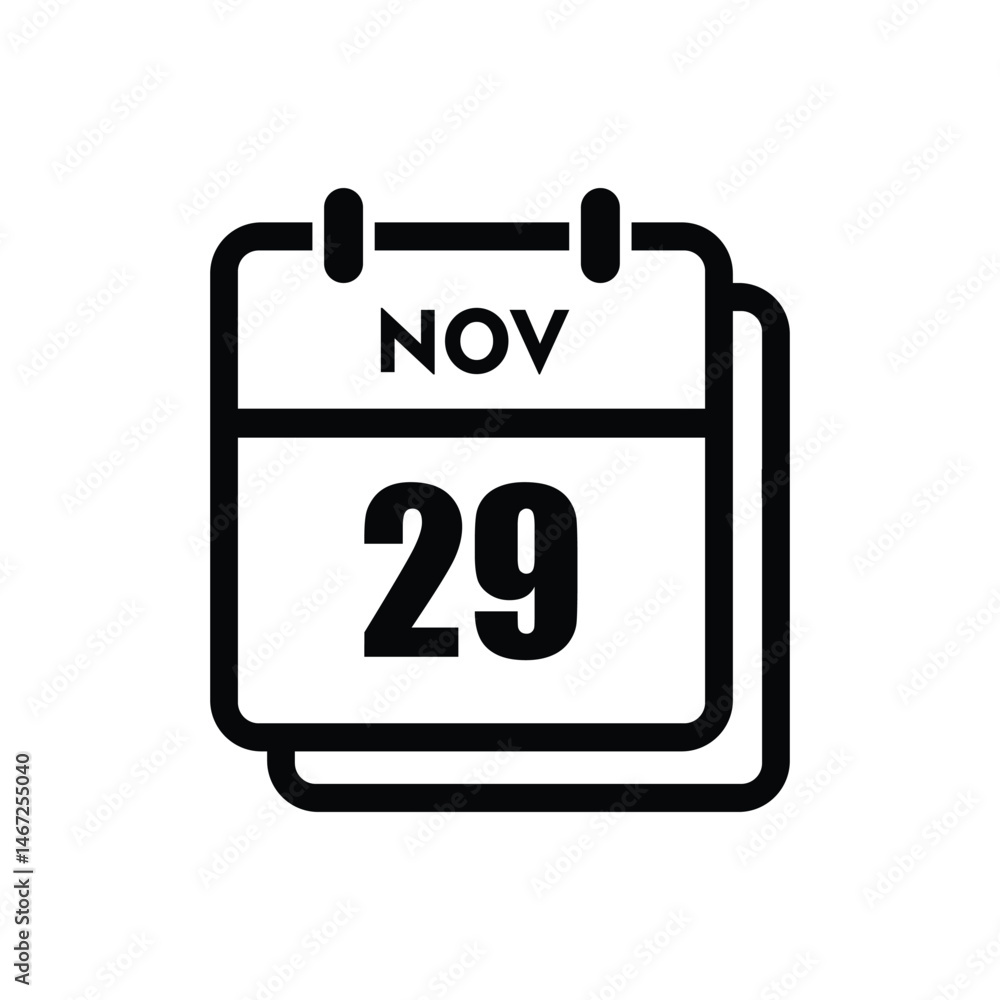 calender icon, 29 november icon with white background calender icon, 29 november icon with white background