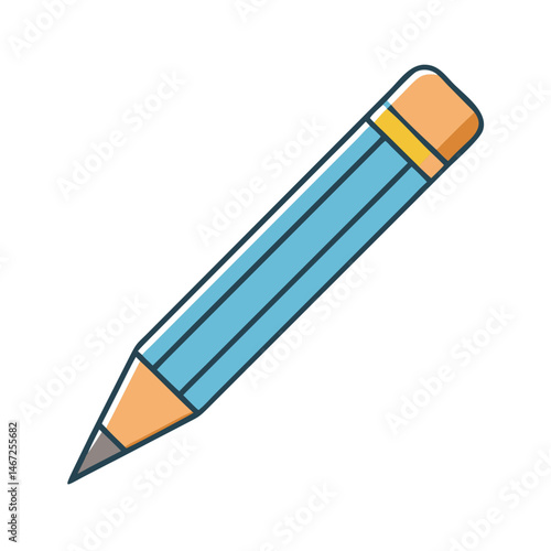 Illustration of a blue pencil with eraser for drawing writing and note taking design art